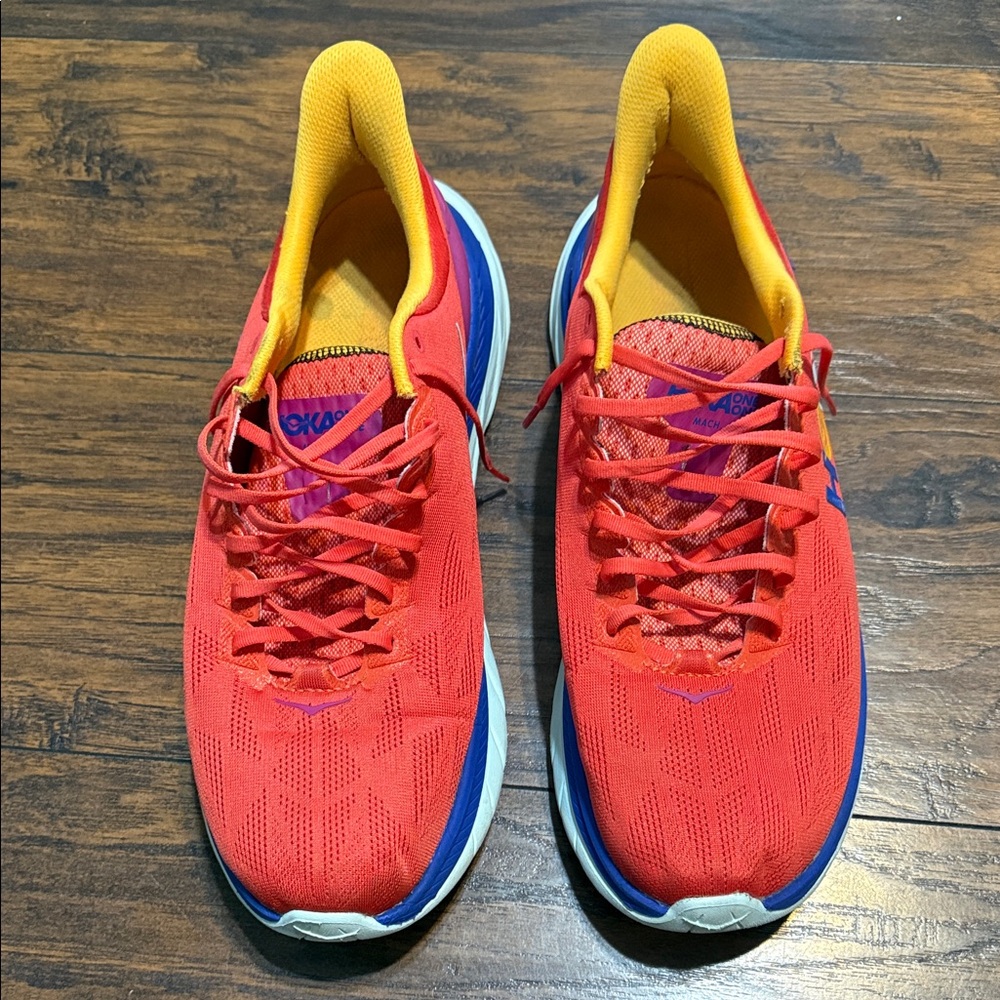 Hoka Red and Blue Athletic Shoes